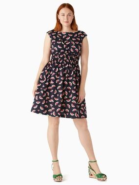 Kate Spade Watermelon Summer Party Blaire Dress Fit Flare in Parisian Navy L